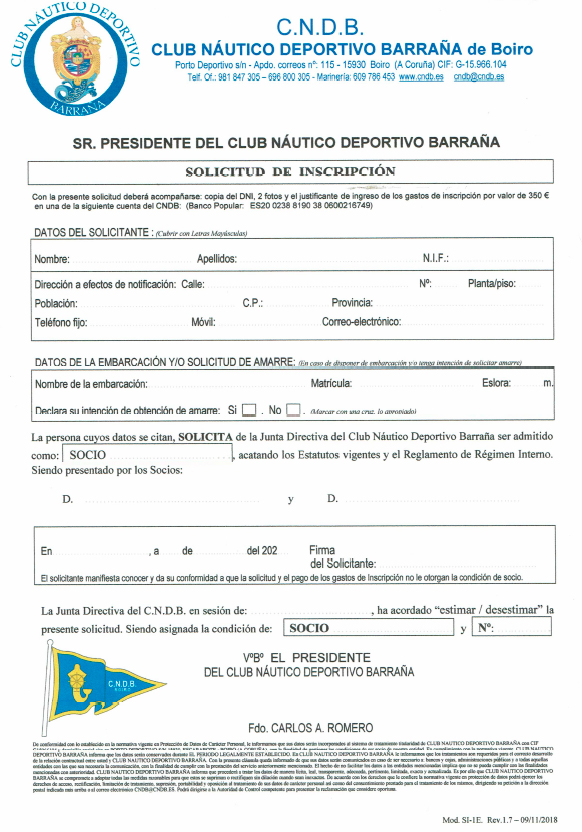 Altas Socios – CNDB Club Náutico Deportivo Barraña